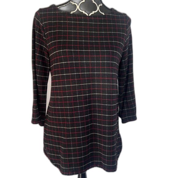 J Jill Black Checkered Ponte Boatneck 3/4 Sleeve Tunic Top Size Small - Picture 1 of 10